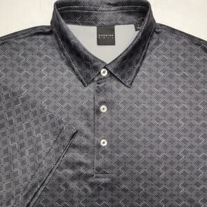 Dunning Golf Men's Performance Golf Polo Shirt - Large Black Geometric Diamond